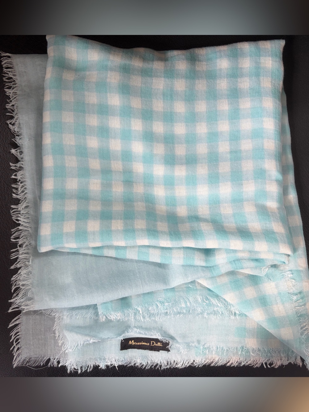 Massimo Dutti Aqua Blue & White Gingham Scarf, Large 68x38